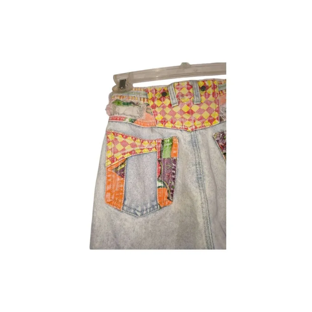 Vintage denim jeans Major Damage 80s 90s patchwork light acid wash denim patchwo - Picture 9 of 12